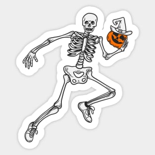 Skeletons playing pumpkin head basketball Sticker